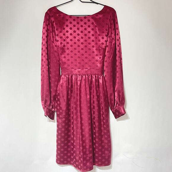Modcloth Satin Dress Womens Medium Red Polka Dot Monochromatic Long Sleeves - Picture 1 of 14